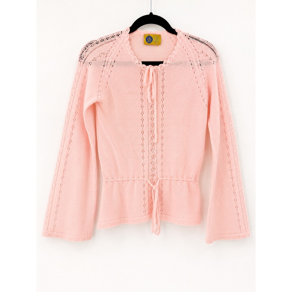 Beewear Cardigan Sweater Womens M Pink Vintage 70s Pointelle Coquette Ballet - Picture 2 of 9